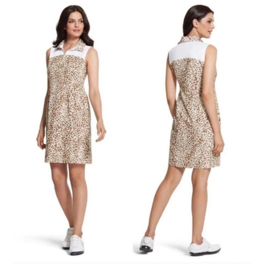 Chico's Zenergy Golf Shift Mini Dress 0 White Leopard‎ Print Sleeveless Athletic